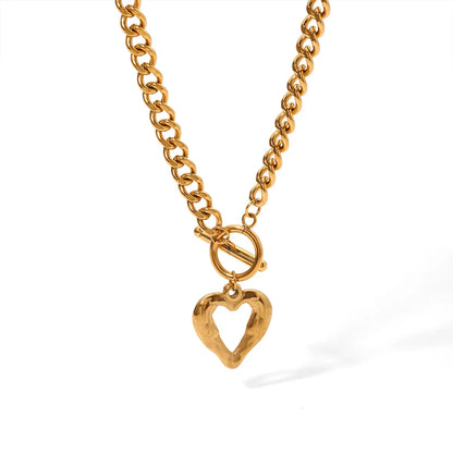 Ig Style Casual Heart Shape Stainless Steel Toggle Plating Hollow Out 18k Gold Plated Pendant Necklace