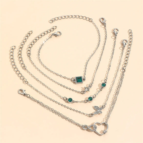 Ig Style Casual Korean Style Heart Shape Butterfly Alloy Inlay Rhinestones Women's Bracelets