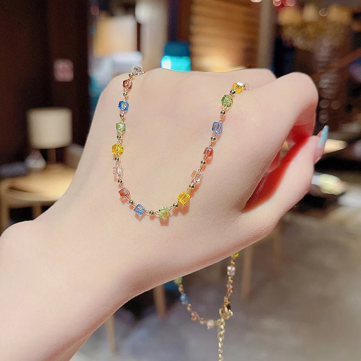 Ig Style Casual Multicolor Artificial Crystal Beaded Women's Necklace