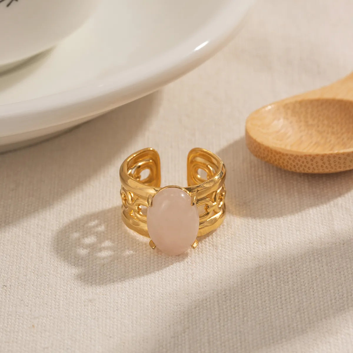 Ig Style Casual Oval Stainless Steel Plating Hollow Out Inlay Crystal 18k Gold Plated Open Rings