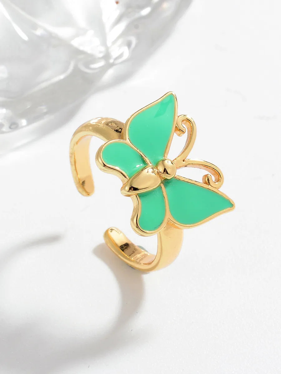 Ig Style Casual Simple Style Butterfly Copper Enamel Plating Open Rings