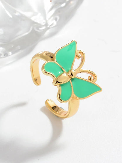 Ig Style Casual Simple Style Butterfly Copper Enamel Plating Open Rings