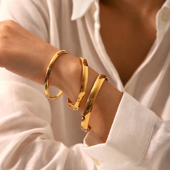 IG Style Casual Simple Style Geometric 304 Stainless Steel Titanium Steel 18K Gold Plated Bangle In Bulk