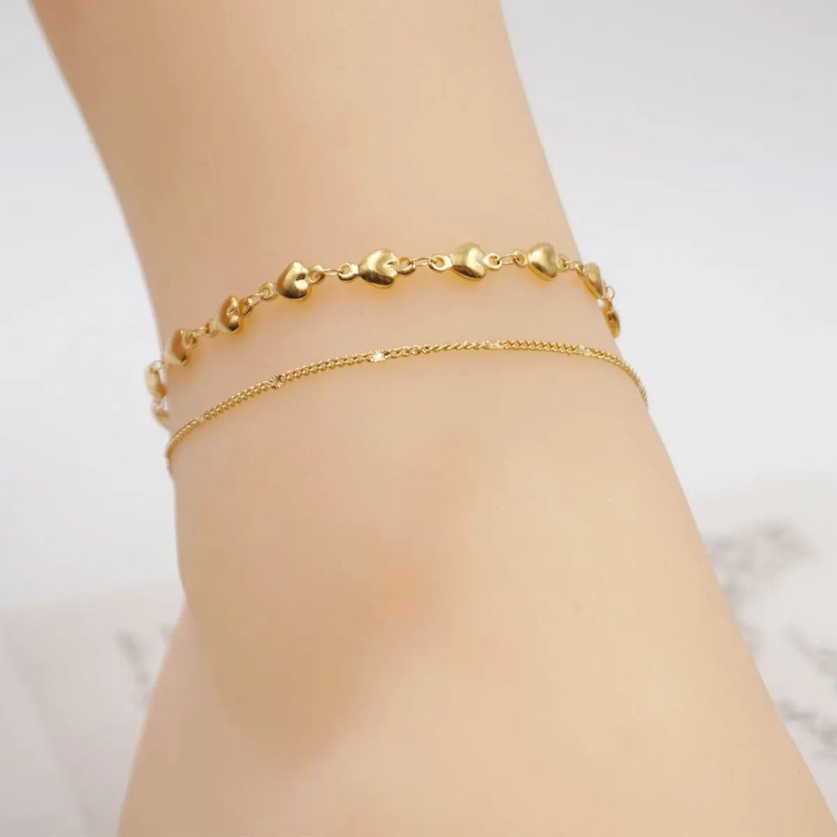 IG Style Casual Simple Style Heart Shape 304 Stainless Steel Titanium Steel Handmade Gold Plated Women'S Anklet