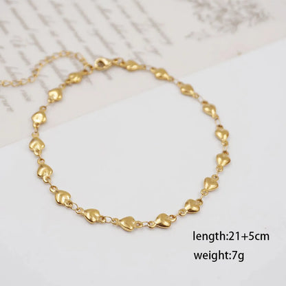 IG Style Casual Simple Style Heart Shape 304 Stainless Steel Titanium Steel Handmade Gold Plated Women'S Anklet