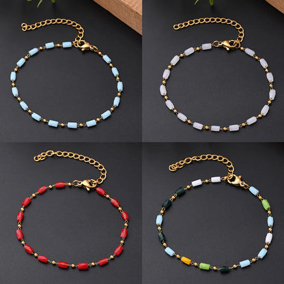 IG Style Casual Simple Style Section Cylinder Round Beads Multicolor 304 Stainless Steel 18K Gold Plated Bracelets In Bulk