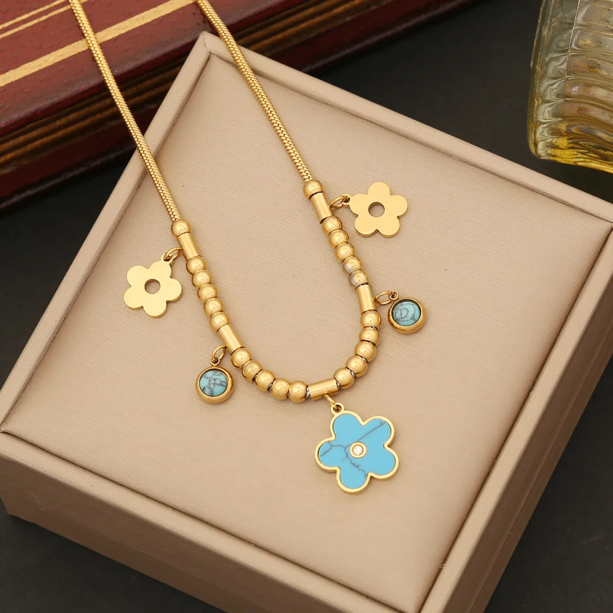 Ig Style Classic Style Flower Stainless Steel Plating Inlay Turquoise Bracelets Earrings Necklace