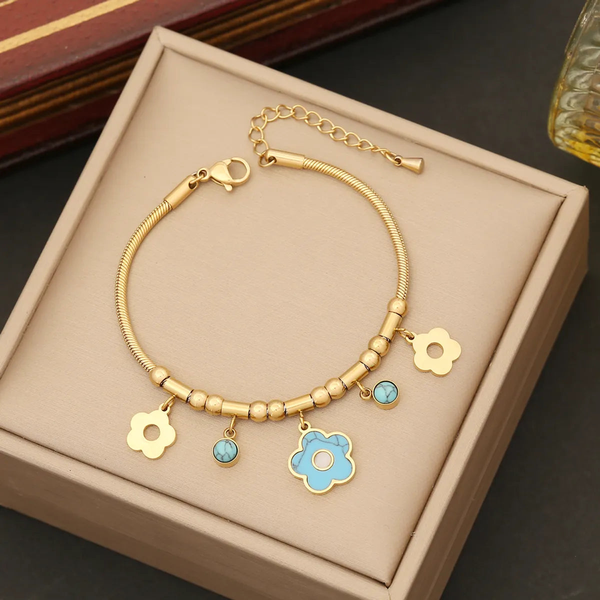 Ig Style Classic Style Flower Stainless Steel Plating Inlay Turquoise Bracelets Earrings Necklace