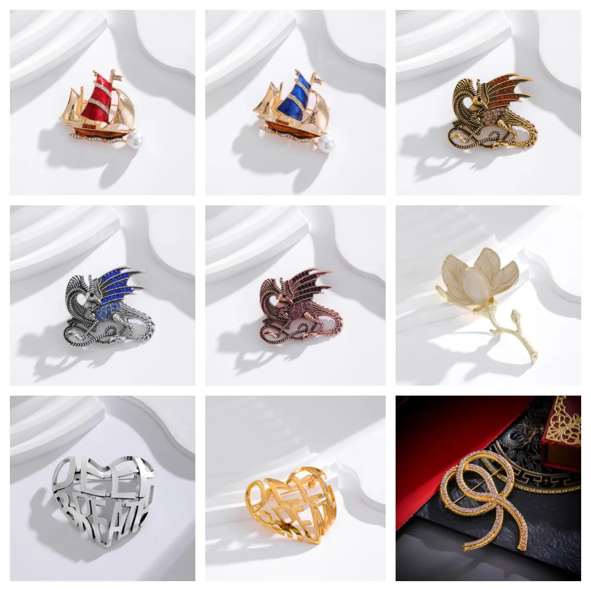 IG Style Classic Style Korean Style Heart Shape Ship Flower Alloy Inlay Rhinestones Pearl Unisex Corsage Brooches Collar Pin