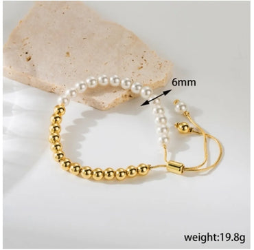 Ig Style Classic Style Round Imitation Pearl Copper Beaded Patchwork Plating 18k Gold Plated Bracelets