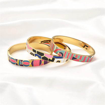 Ig Style Color Block Titanium Steel Stoving Varnish Plating Bangle 1 Piece