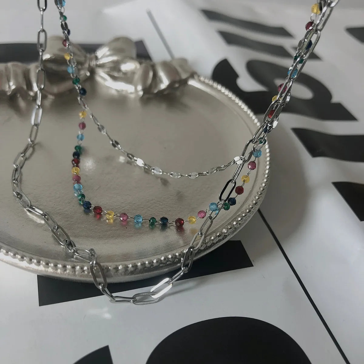 Ig Style Colorful Beaded Titanium Steel Layered Necklaces