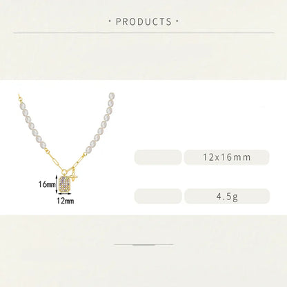 Ig Style Commute Color Block Alloy Freshwater Pearl Copper Polishing Plating Inlay Zircon Gold Plated Pendant Necklace