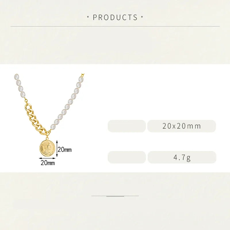 Ig Style Commute Color Block Alloy Freshwater Pearl Copper Polishing Plating Inlay Zircon Gold Plated Pendant Necklace