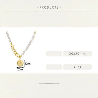 Ig Style Commute Color Block Alloy Freshwater Pearl Copper Polishing Plating Inlay Zircon Gold Plated Pendant Necklace