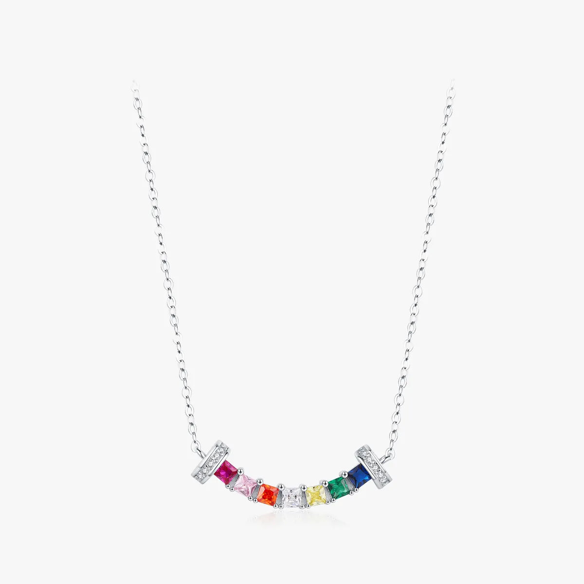 Ig Style Commute Colorful Sterling Silver Rhodium Plated Zircon Necklace In Bulk