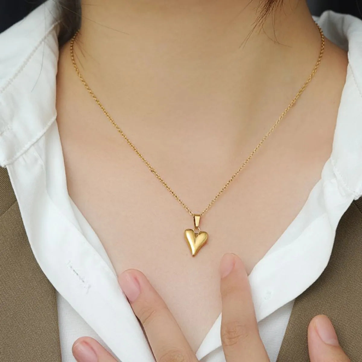 Ig Style Commute Heart Shape Stainless Steel Polishing Plating 18k Gold Plated Pendant Necklace