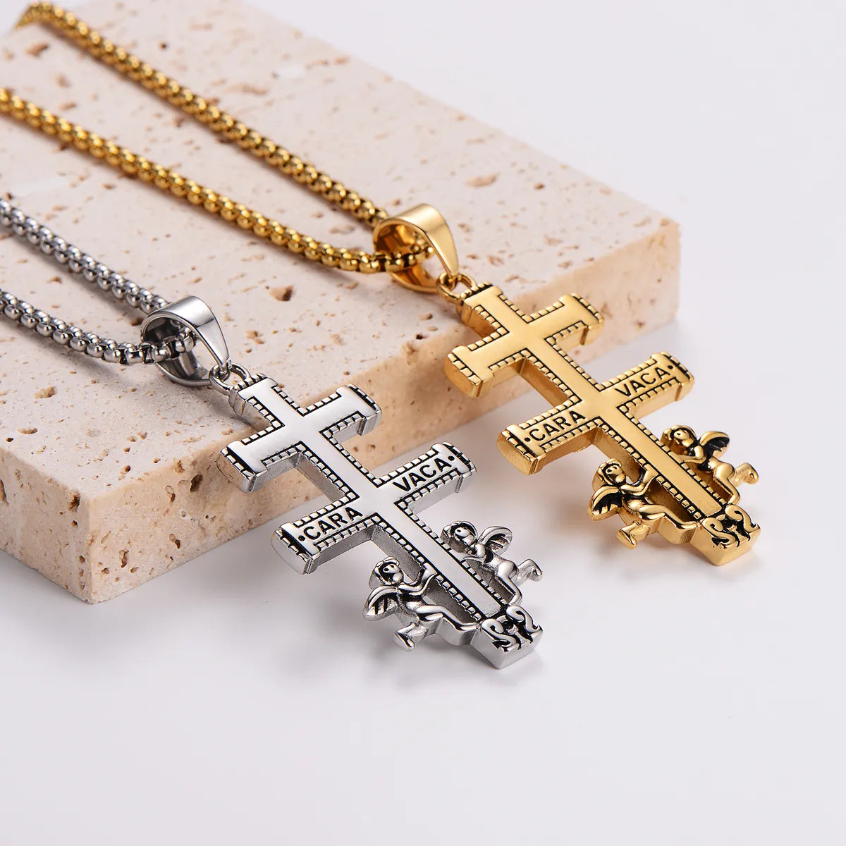 Ig Style Cool Style Cross Angel Stainless Steel Plating 18k Gold Plated Pendant Necklace