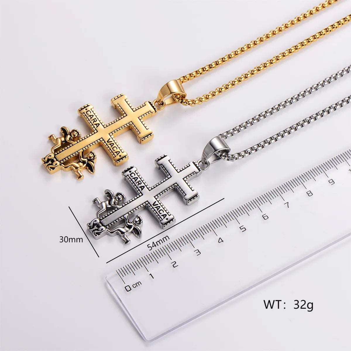 Ig Style Cool Style Cross Angel Stainless Steel Plating 18k Gold Plated Pendant Necklace