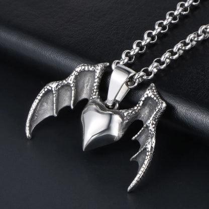 IG Style Cool Style Heart Shape Wings 304 Stainless Steel Unisex Pendant Necklace