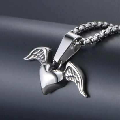 IG Style Cool Style Heart Shape Wings 304 Stainless Steel Unisex Pendant Necklace