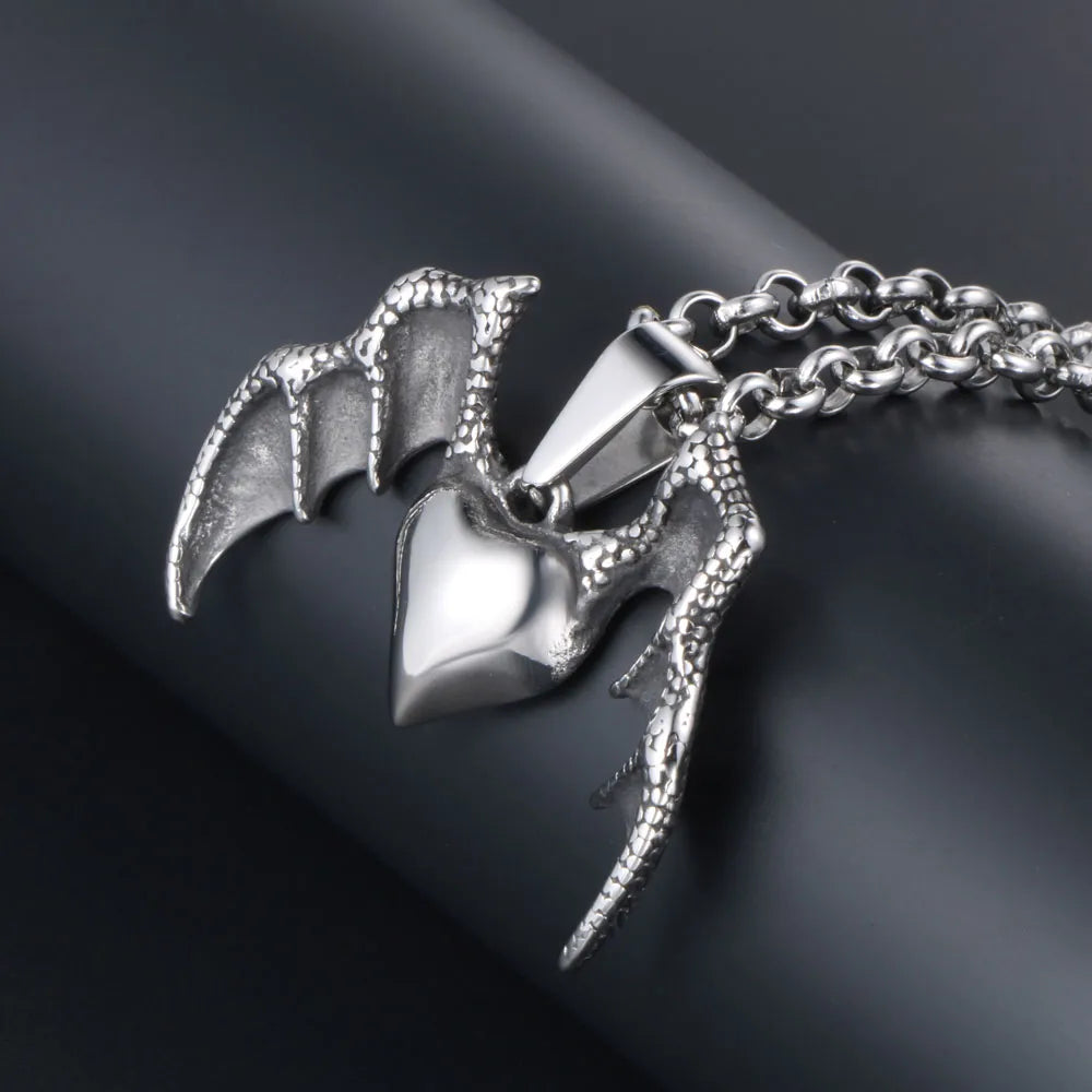 IG Style Cool Style Heart Shape Wings 304 Stainless Steel Unisex Pendant Necklace