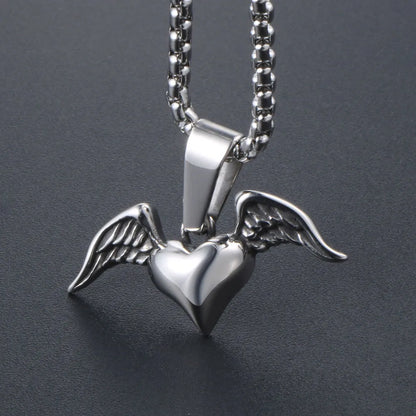 IG Style Cool Style Heart Shape Wings 304 Stainless Steel Unisex Pendant Necklace