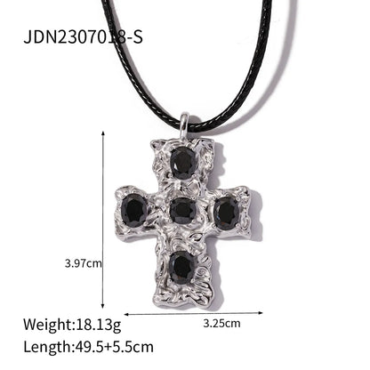 IG Style Cross 304 Stainless Steel Wax Rope Inlay Zircon Women'S Pendant Necklace