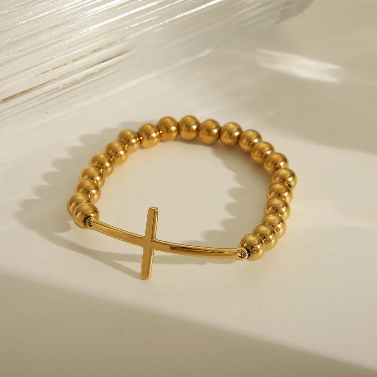 IG Style Cross Religious Series Pattern Solid Color 18K Gold Plated 201 Stainless Steel Elastic String Wholesale Bracelets