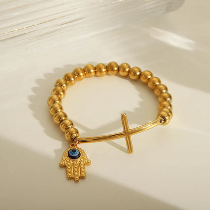 IG Style Cross Religious Series Pattern Solid Color 18K Gold Plated 201 Stainless Steel Elastic String Wholesale Bracelets