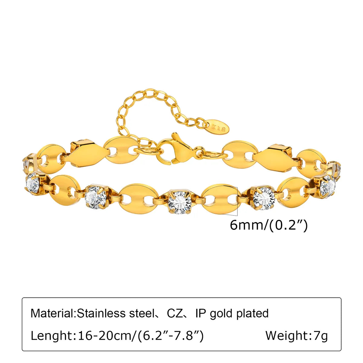 IG Style Cross Square Heart Shape 201 Stainless Steel 18K Gold Plated Zircon Bracelets In Bulk