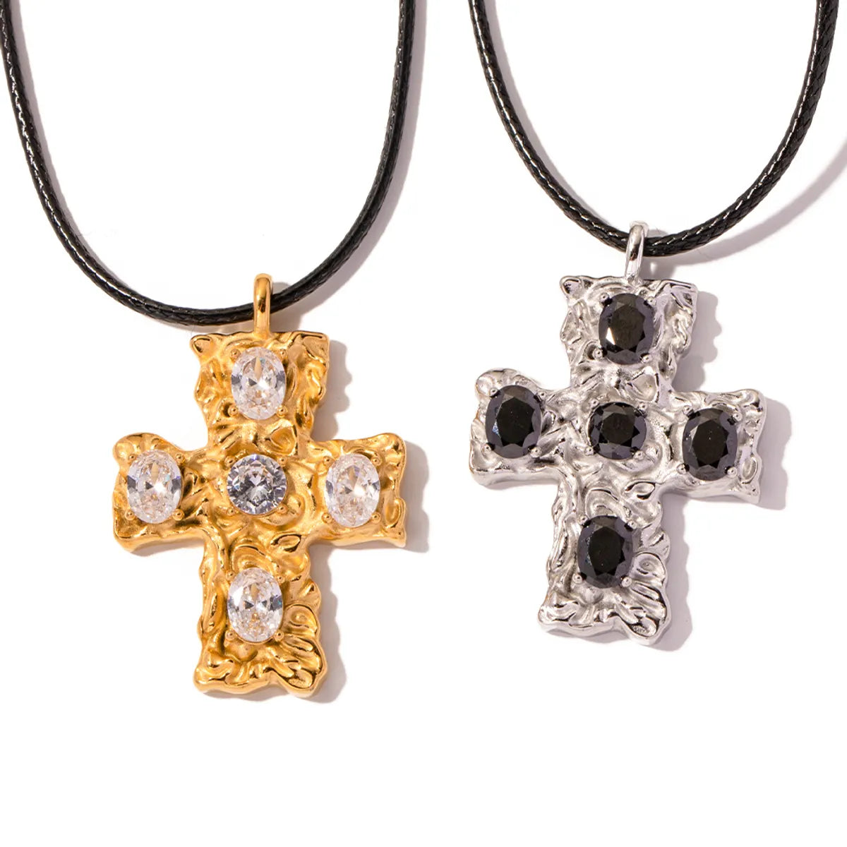 Ig Style Cross Stainless Steel Plating Inlay Zircon 18k Gold Plated Necklace