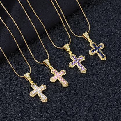 Ig Style Cross Titanium Steel Plating Inlay Zircon Pendant Necklace