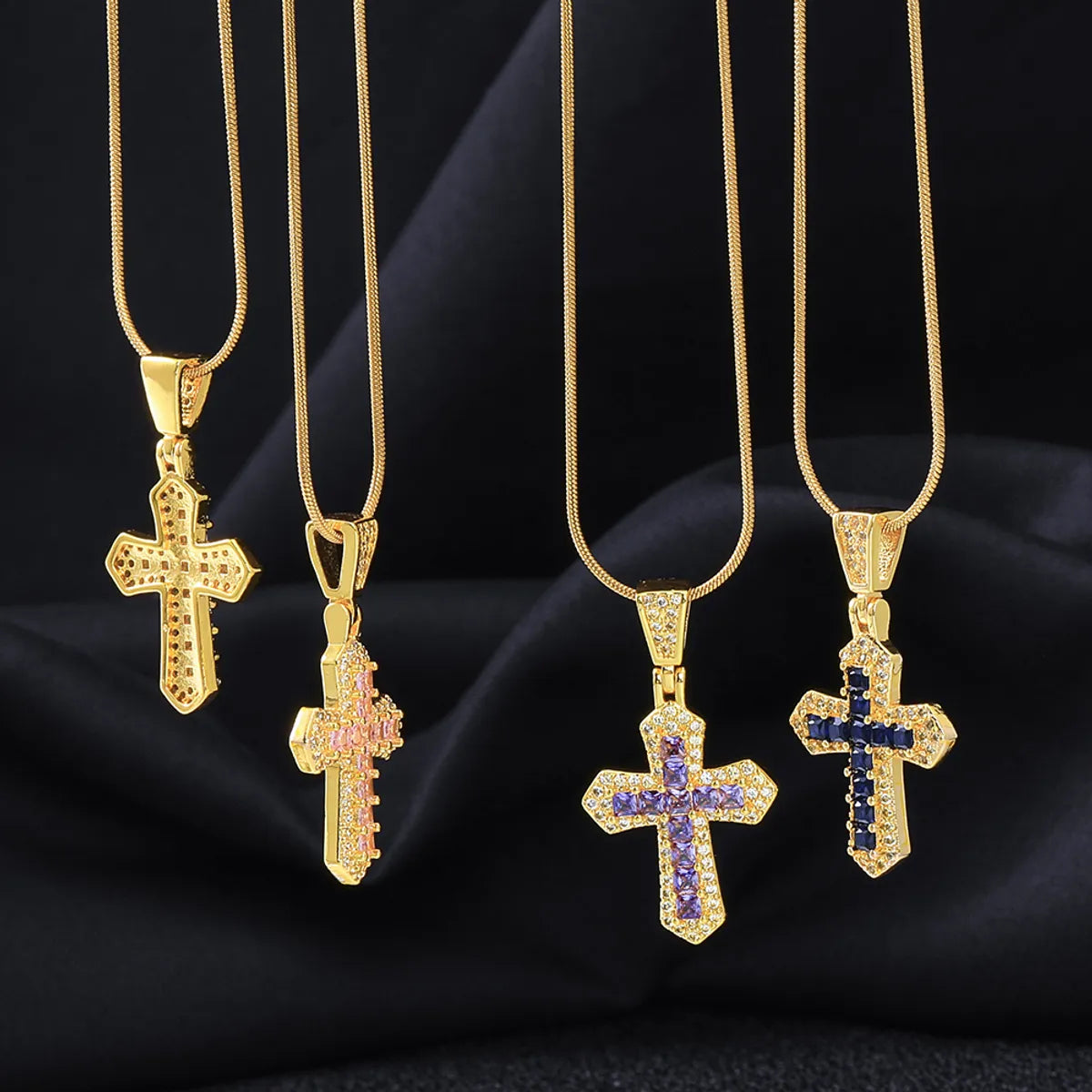 Ig Style Cross Titanium Steel Plating Inlay Zircon Pendant Necklace