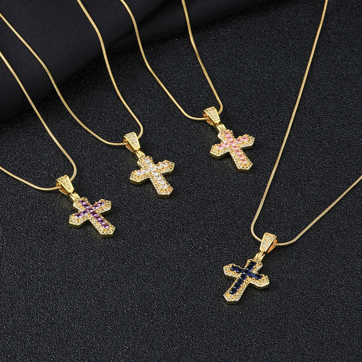 Ig Style Cross Titanium Steel Plating Inlay Zircon Pendant Necklace