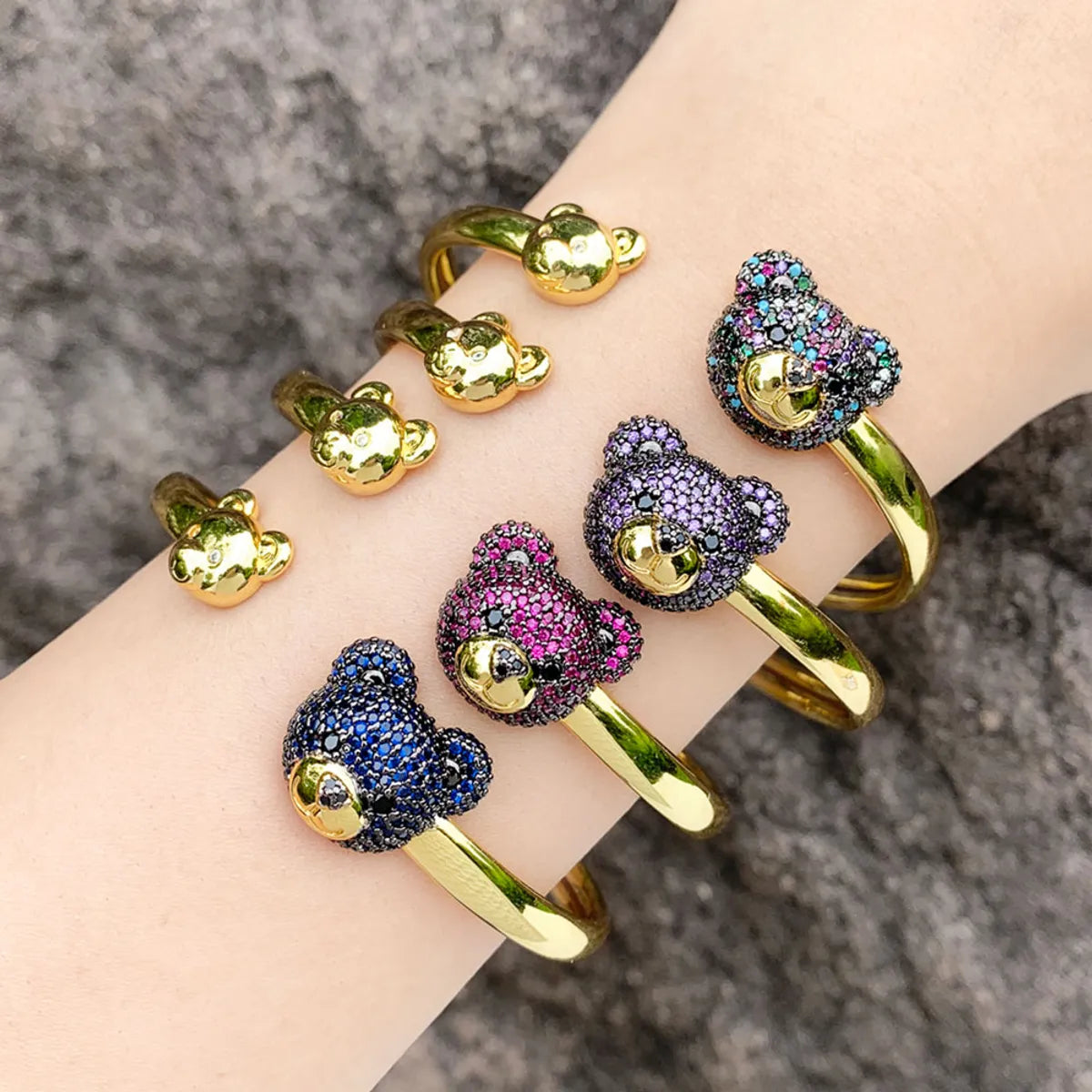 Ig Style Cute Bear Copper Plating Inlay Zircon 18k Gold Plated Bangle