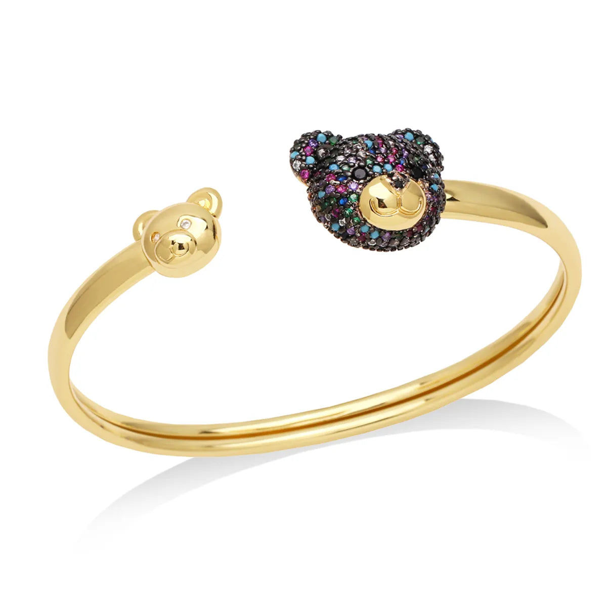 Ig Style Cute Bear Copper Plating Inlay Zircon 18k Gold Plated Bangle