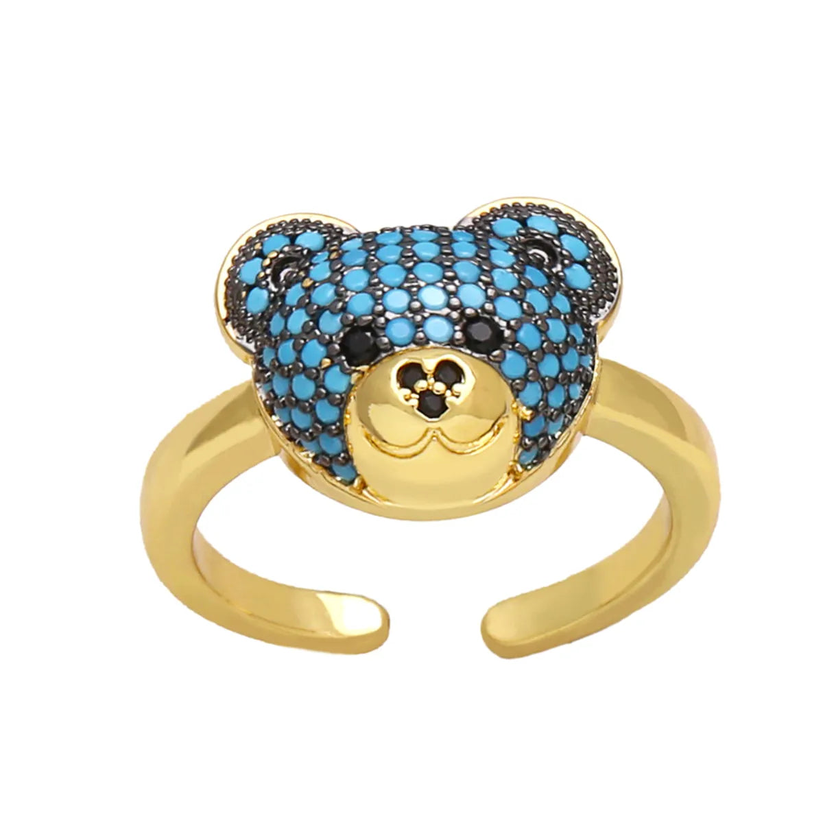 Ig Style Cute Bear Copper Plating Inlay Zircon 18k Gold Plated Open Rings