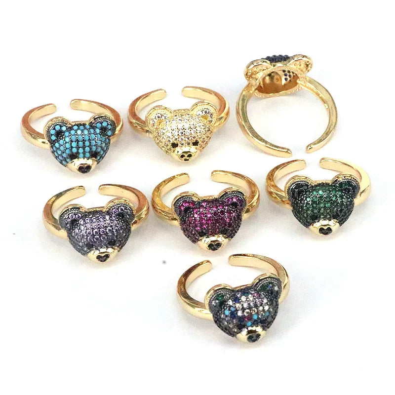 Ig Style Cute Bear Copper Plating Inlay Zircon Gold Plated Open Rings