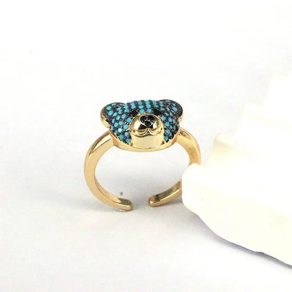 Ig Style Cute Bear Copper Plating Inlay Zircon Gold Plated Open Rings