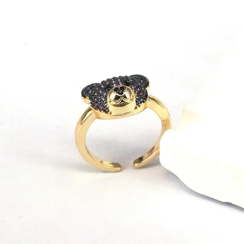 Ig Style Cute Bear Copper Plating Inlay Zircon Gold Plated Open Rings