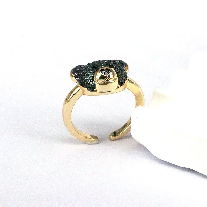 Ig Style Cute Bear Copper Plating Inlay Zircon Gold Plated Open Rings