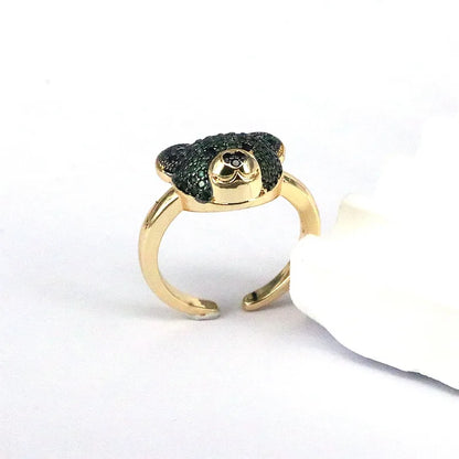 Ig Style Cute Bear Copper Plating Inlay Zircon Gold Plated Open Rings