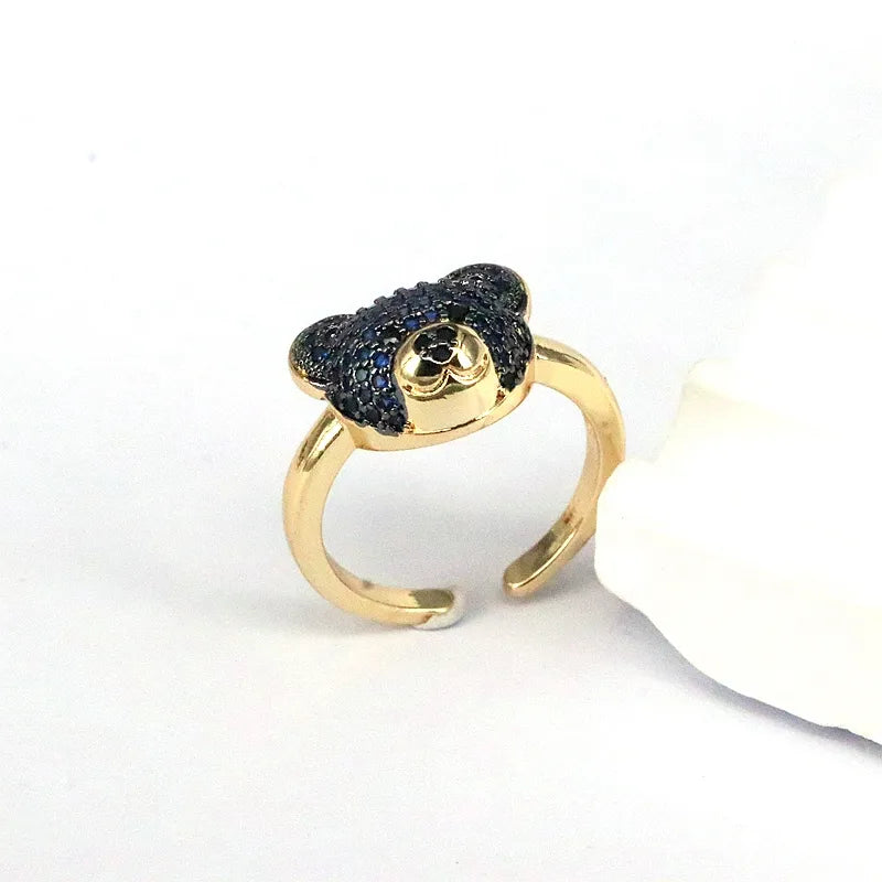 Ig Style Cute Bear Copper Plating Inlay Zircon Gold Plated Open Rings