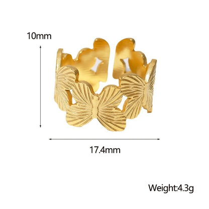 IG Style Cute Butterfly 304 Stainless Steel 18K Gold Plated Open Rings In Bulk