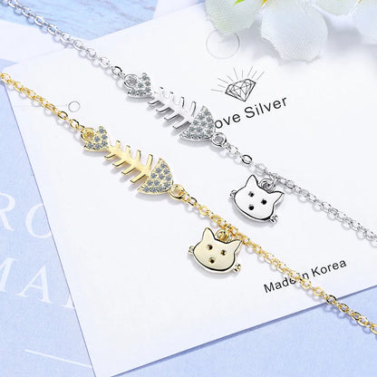 Ig Style Cute Cat Fish Bone Copper Bracelets