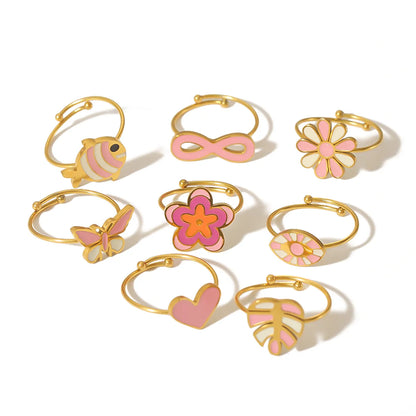 IG Style Cute Classic Style Heart Shape Butterfly Fish 304 Stainless Steel 18K Gold Plated Open Rings In Bulk