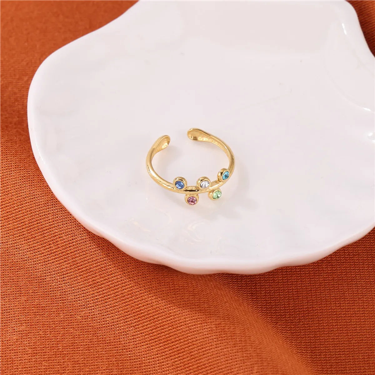 Ig Style Cute Leaves Stainless Steel Gold Plated Zircon Open Rings In Bulk