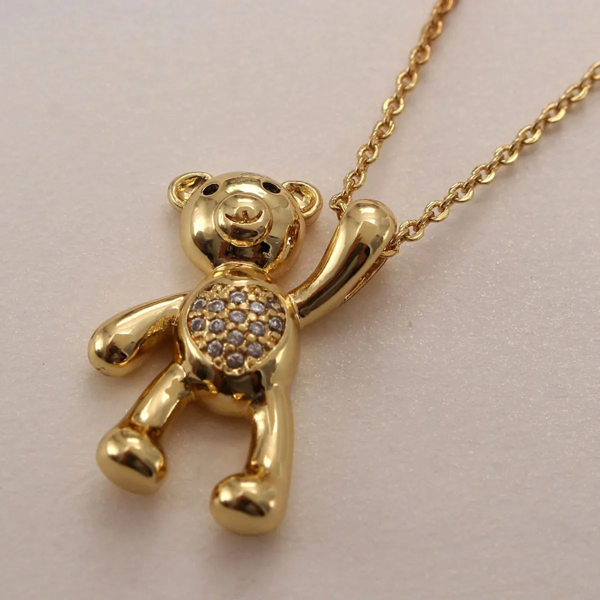 Ig Style Cute Little Bear Copper Gold Plated Zircon Pendant Necklace In Bulk