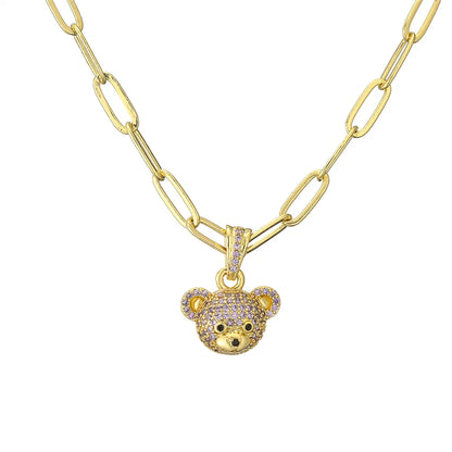 Ig Style Cute Little Bear Copper Gold Plated Zircon Pendant Necklace In Bulk